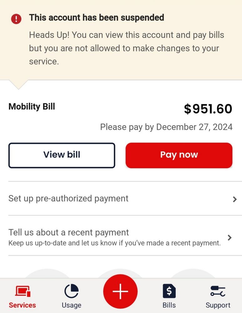 $951.60 owing. My account is suspended.