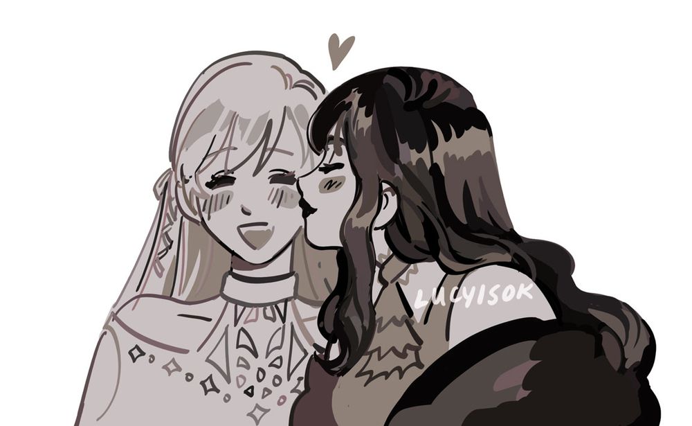 gaia kissing ryne on the cheek, both from final fantasy 14.