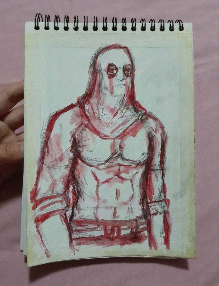 Rough sketch of König from Call of Duty: Modern Warfare 2 from head to hips in ¾ view.