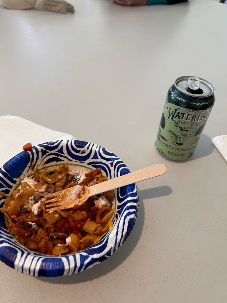 Frito pie and a Waterloo Mojito Mocktail.