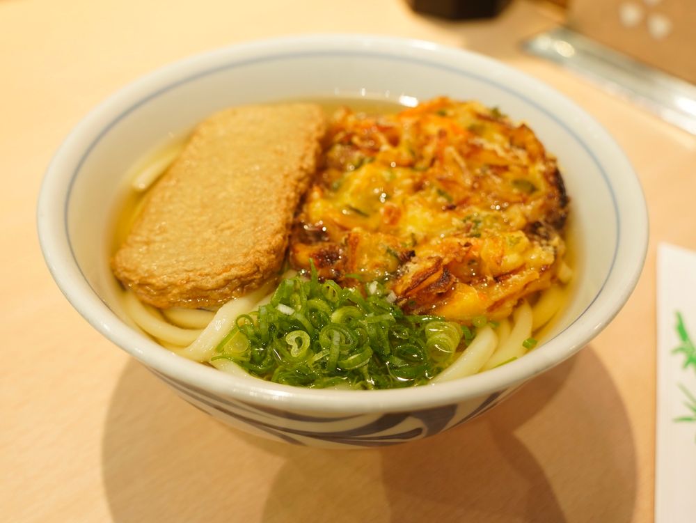 旅の締めはじゃこ天うどん(かき揚げを添えて)。