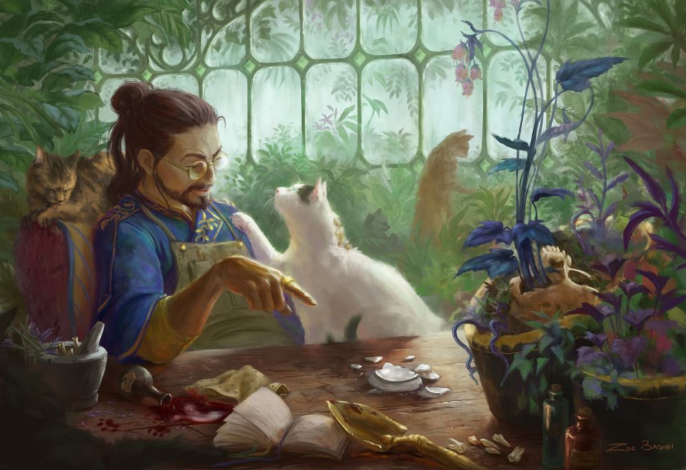 A botanist with a love for felines gently reprimands one of his cats for the latest mischievous deed.
