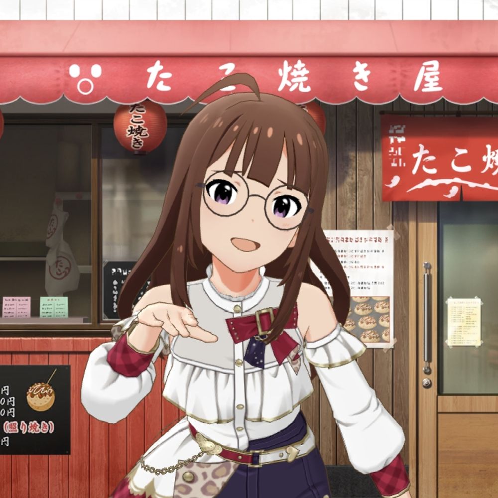 たこ焼き屋の前で手招きをする奈緒のスクリーンショット