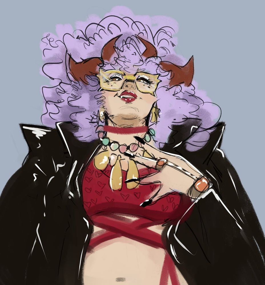 Mageartz's sona Roman in 80s style hair and clothes drawn by capinsanity