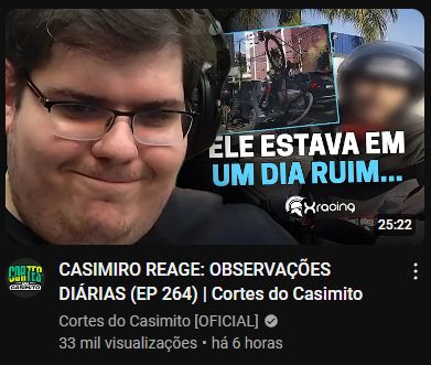 Um novo react do Cortes do Casimito finalmente foi lançado, 6 horas atrás.