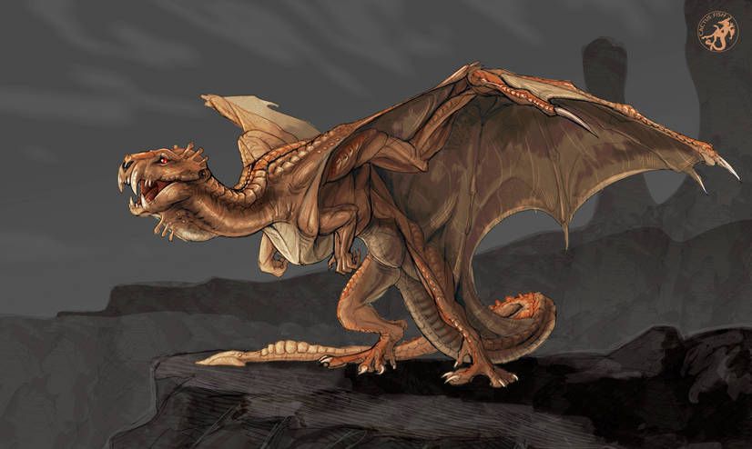 painting of a brownish desert dragon with short arms 