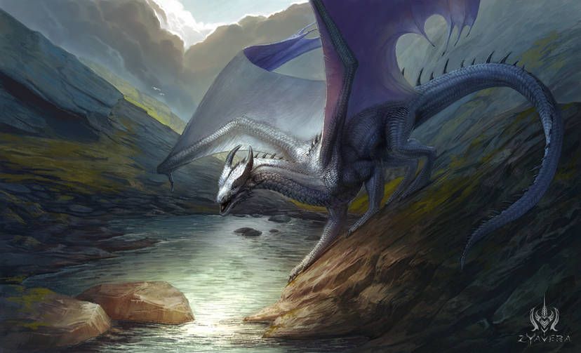 dragon getting near some water 