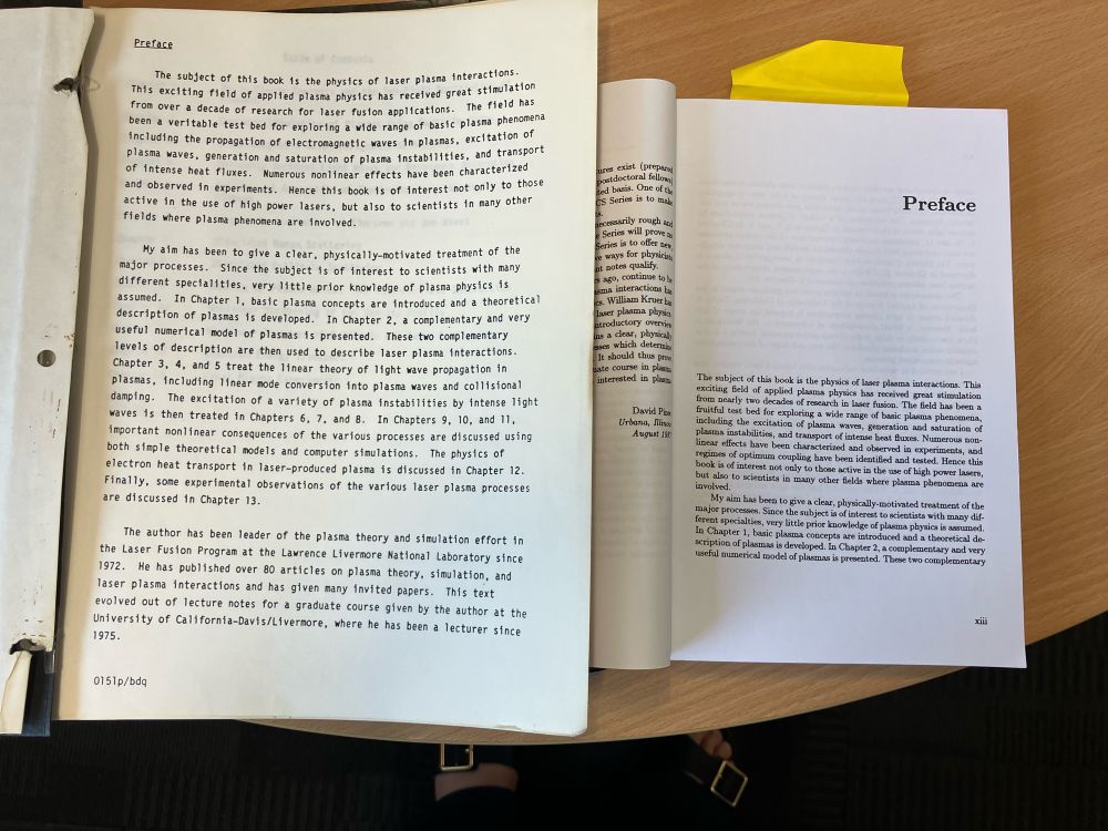 The preface pages of the draft text on the left and the modern book on the right. 