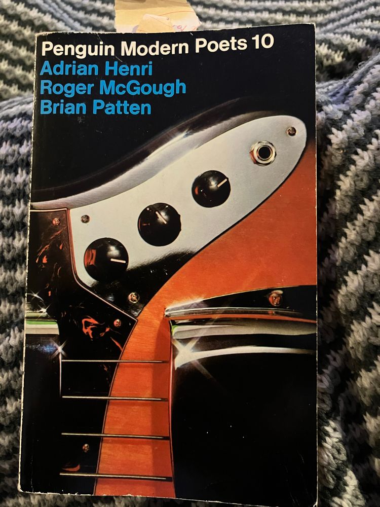 Front cover of the penguin modern poets book “The Mersey sound” featuring Adrian Henri, Roger McGough and Brian Patten. 