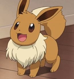 a brown and white cartoon eevee standing on a wooden floor