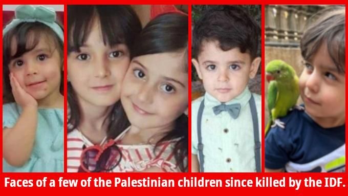 faces of a few of the Palestinian children targeted and murdered by the IDF since 2023.  