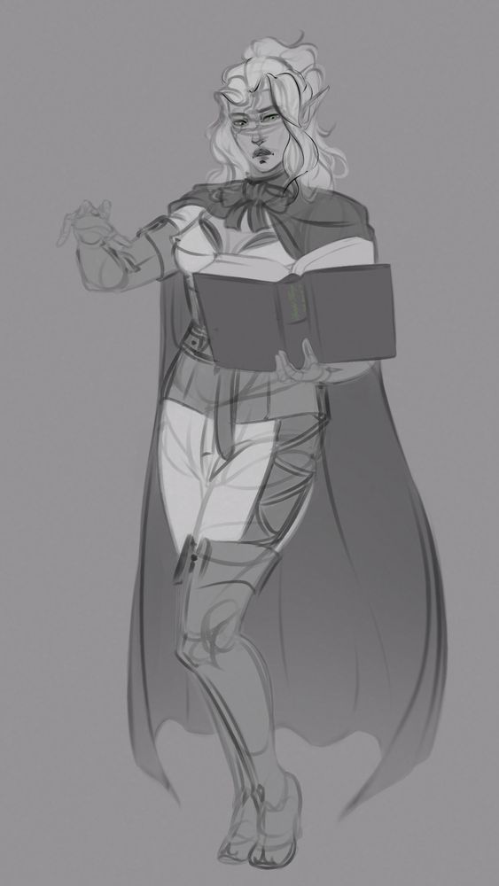 A digital fullbody rough sketch of my sister's Castlevania fan character, Neph, vampire.