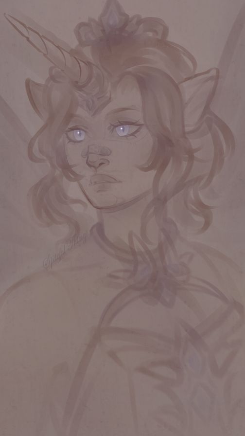 A digital bust sketch, featuring a unicorn-esque fairy oc (he/they).