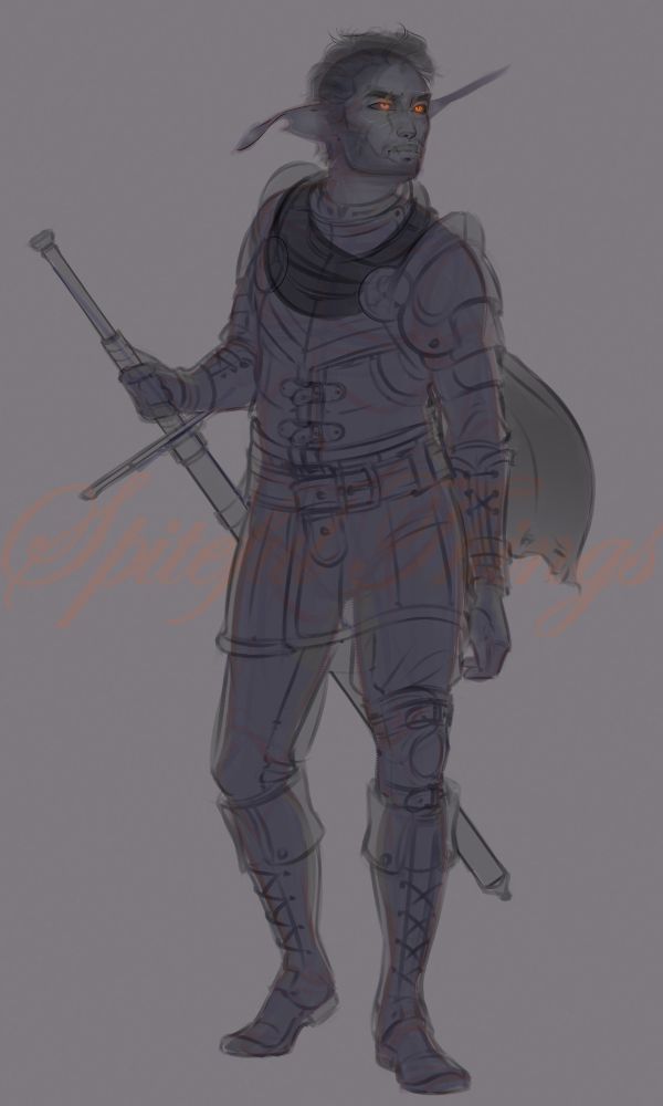 A digital fullbody rough sketch of my original character, Rubikone, half-elf.