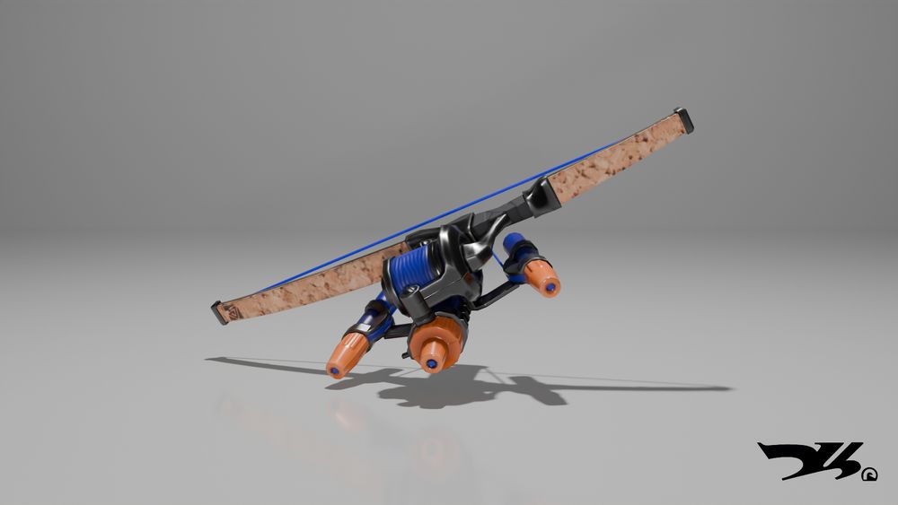 Barazushi Tri-Stringer (A Barazushi variant of the Tri-Stringer. The caps are orange. The metal is darker. The limbs have a cork cover with the Barazushi symbol on it.)