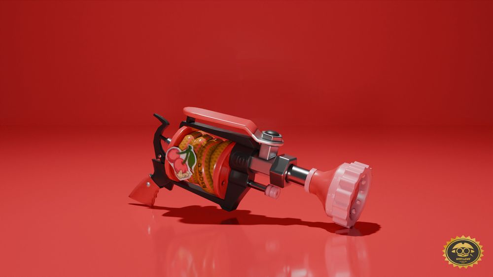 Cherry H-3 Nozzlenose (Another existing variant but now using the Splatoon 3 design of the H-3 Nozzlenose. The grip of the weapon along with hose reel ends, the handle at the stop of the weapon, and parts of the muzzle are a shade of red. And the rest of the muzzle as well as a small part beneath the barrel are pink. It also retains the sticker with cherries on it from previous iterations.)