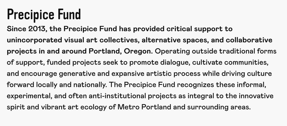 A screenshot from the PICA Precipice Fund website describes the program