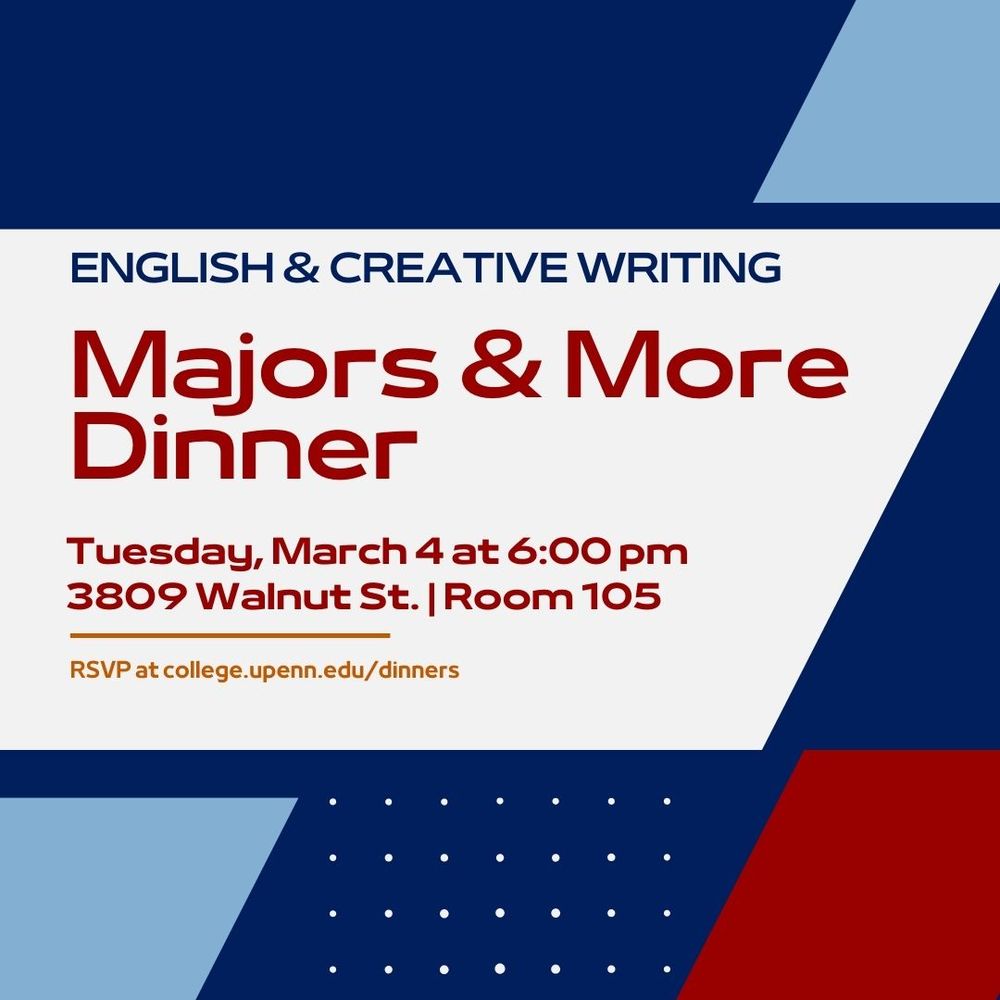 Event flyer for the English & Creative Writing Majors & More Dinner