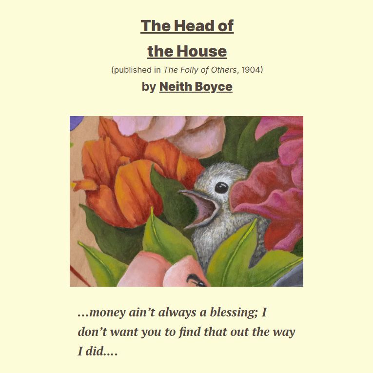 Title image for Neath Boyce's story 'The Head of the House' from the Spring 2025 issue of The Lemonwood Quarterly. Detail from 'Pollen Nation' by Nancy Panganiban, acrylic on birch panel, 28" x 28", 2020. Private collection.