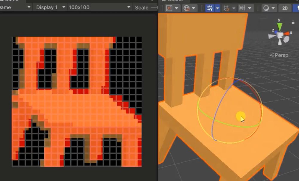 Screenshot of Unity showing a tool for rasterizing 3d models to a low res 2D image