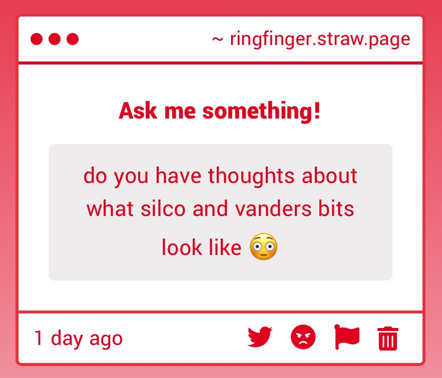 a strawpage ask that reads: do you have thoughts about what silco and vanders bits look like 😳