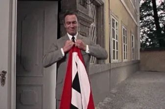Captain von Trapp ripping up a Nazi flag, from a scene in the Sound of Music.