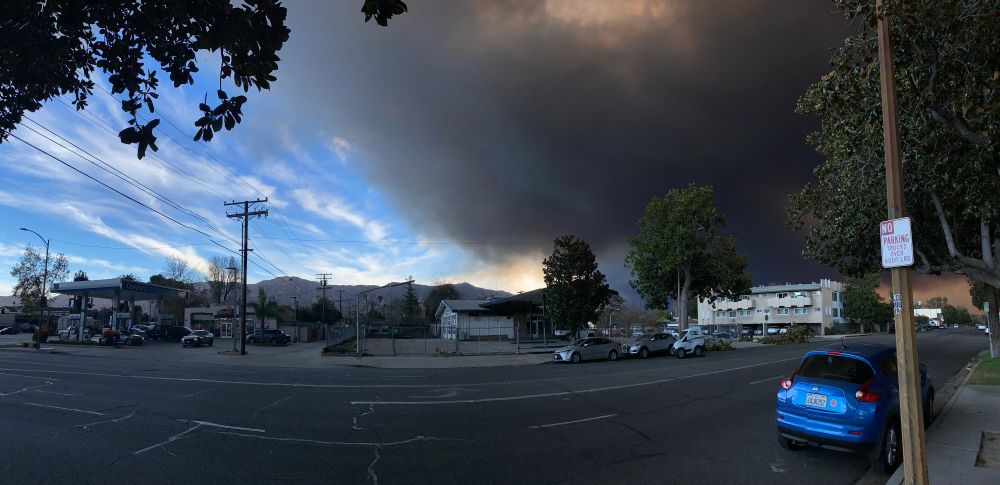 The smoke from the Eaton fire as viewed from the front door of HPLHS in Glendale this morning.