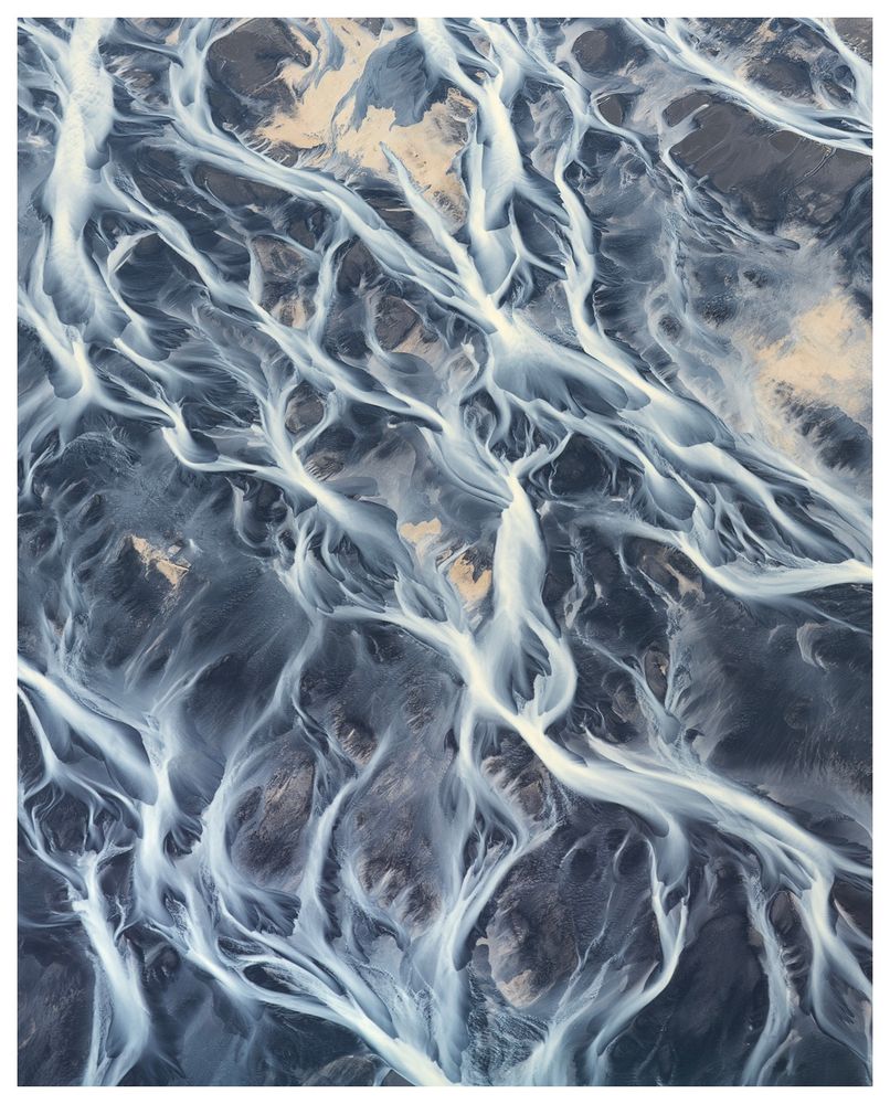 Aerial image of rivers in Iceland