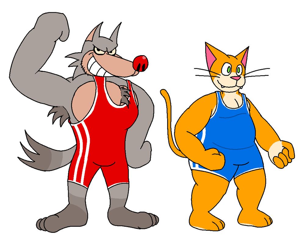 Abdul the wolf and Jamal the cat, two wrestlers