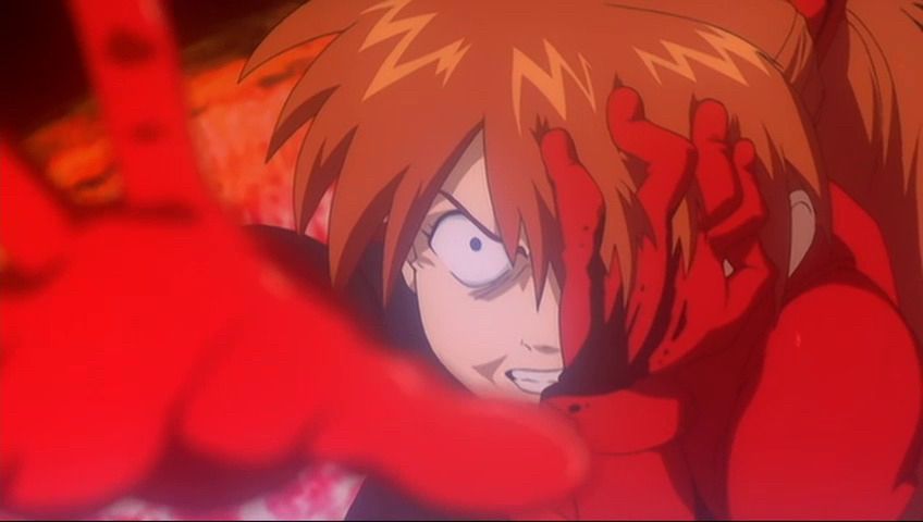(Spoilers) Asuka Souryuu in End of Evangelion reaching forward emptily while muttering “I’ll kill you” at [REDACTED] moments before her death