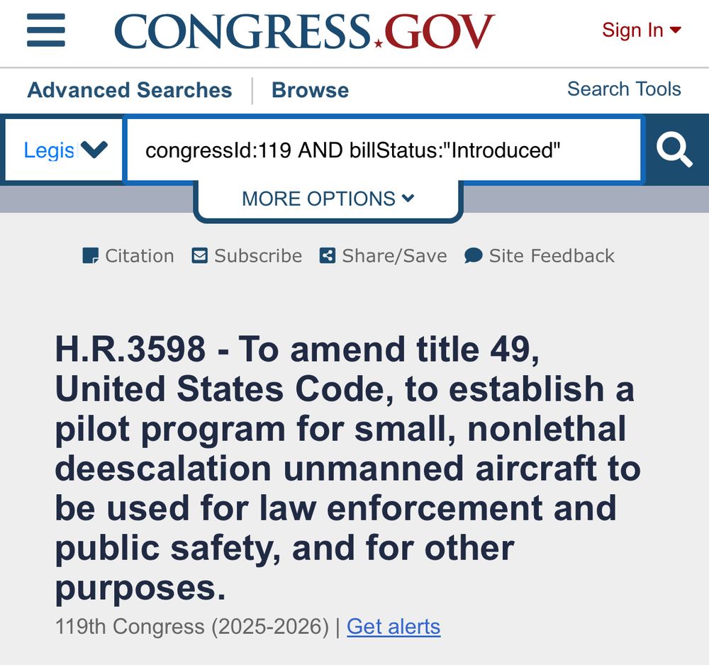 H.R.3598 - To amend title 49, United States Code, to establish a pilot program for small, nonlethal deescalation unmanned aircraft to be used for law enforcement and public safety, and for other purposes.
119th Congress (2025-2026) | Get alerts