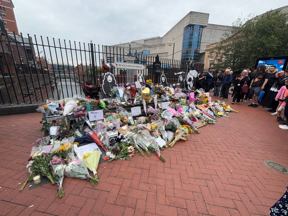 The Black Sabbath bridge in Birmingham covered in flowers and tributes for Ozzy