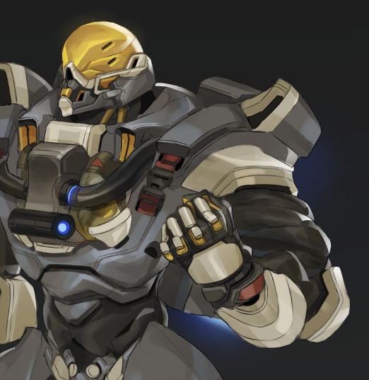 A robot with bulky armor & a small waist. Art & Design by Seenyurr