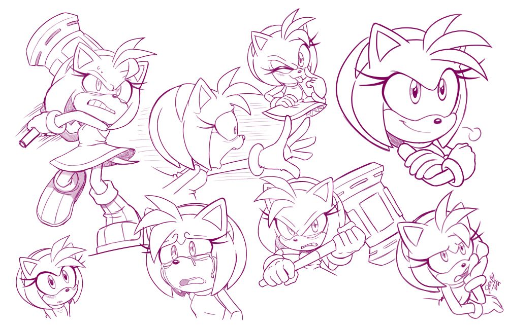 Various sketches of Amy Rose. 