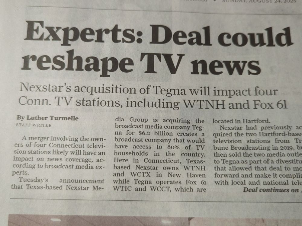 News article - Experts: Deal could reshape TV news 