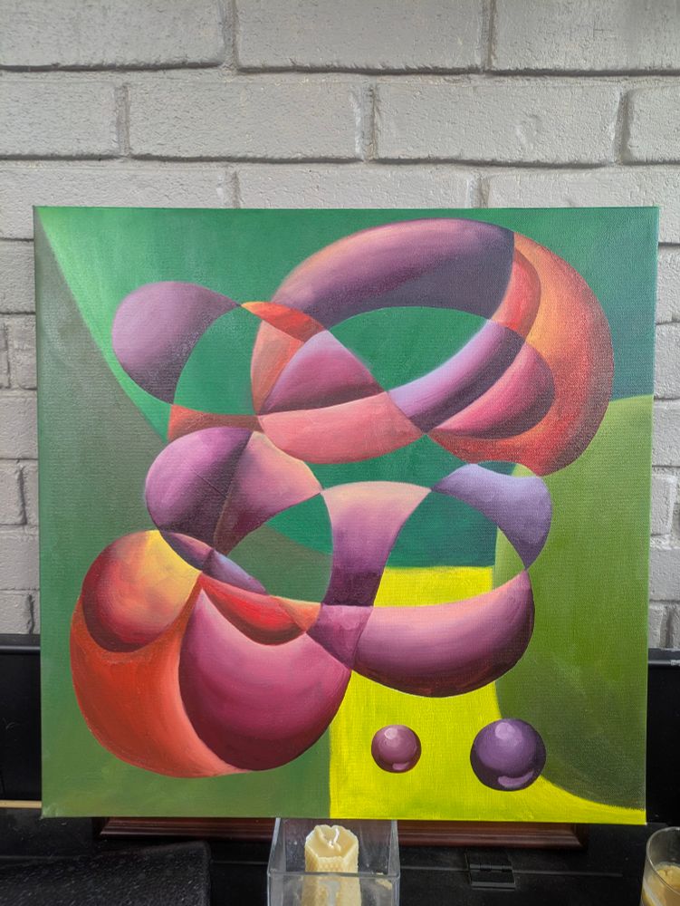 Pink and red on green abstraction
