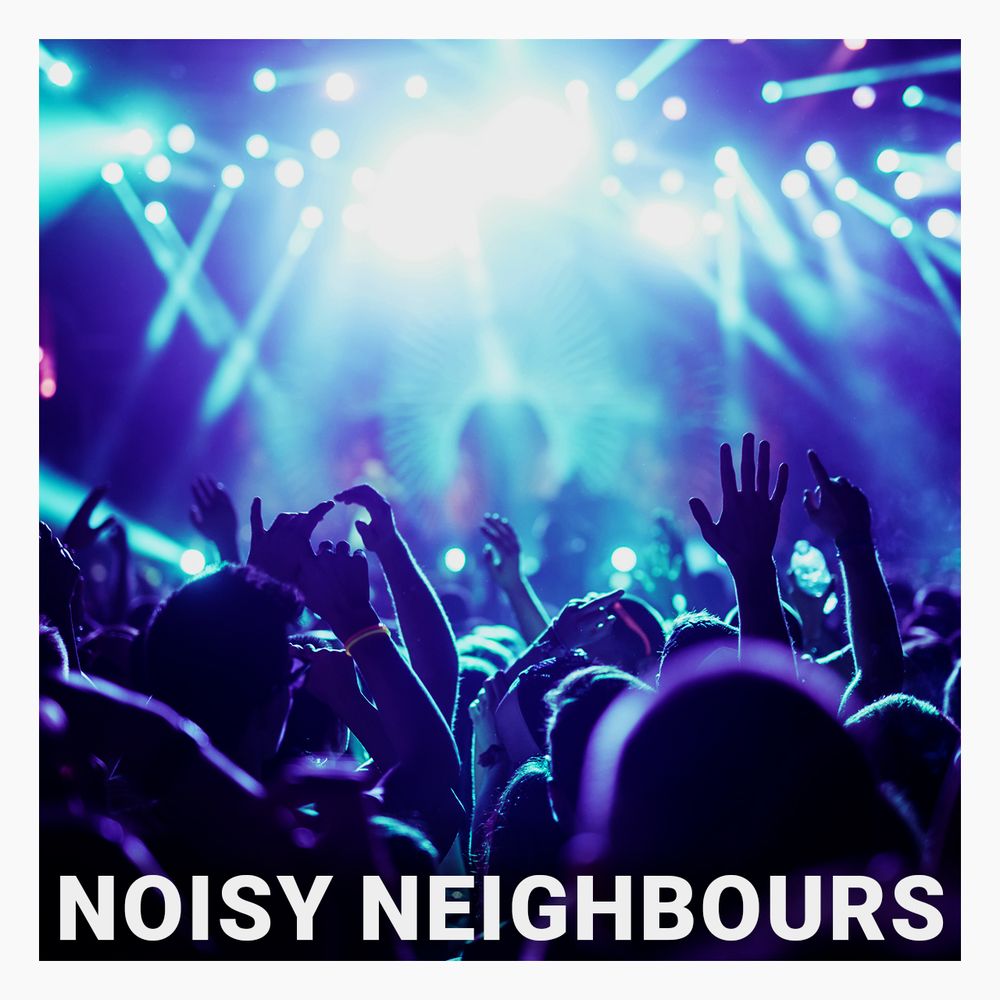 Noisy Neighbours sound effects cover art featuring a crowd at a club.
