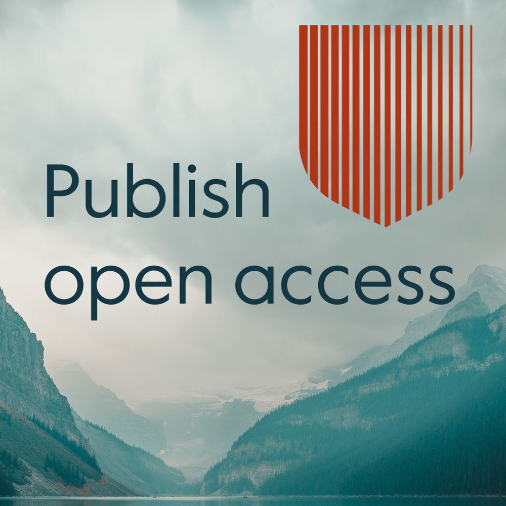 Logo featuring an orange patterned shield shape, over a scenic backdrop of a foggy mountain valley, with the text 'Publish open access' prominently displayed.