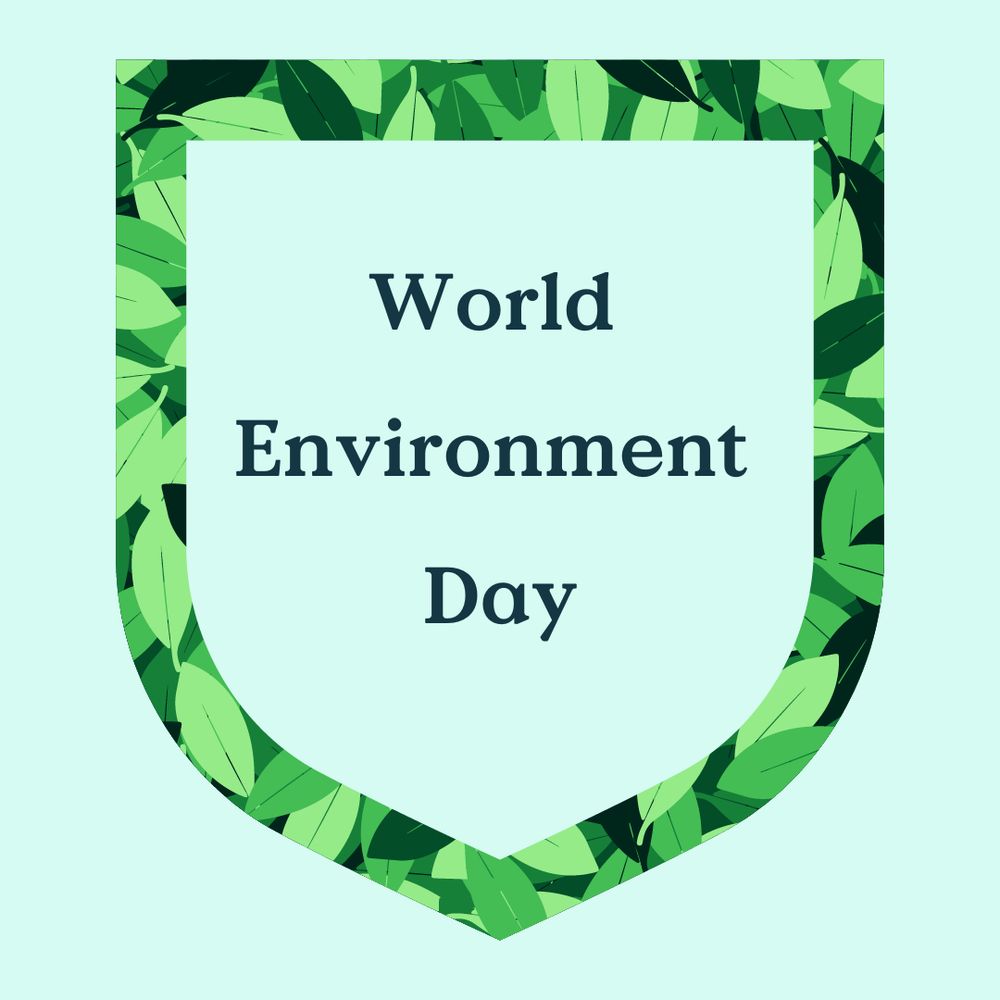 Image for World Environment Day featuring a shield surrounded by green leaves with the text 'World Environment Day' in the center.