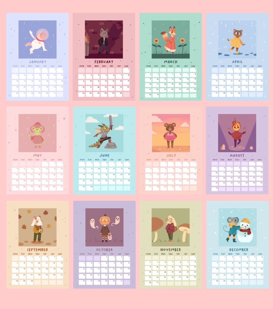An overview of all the different calendar pages