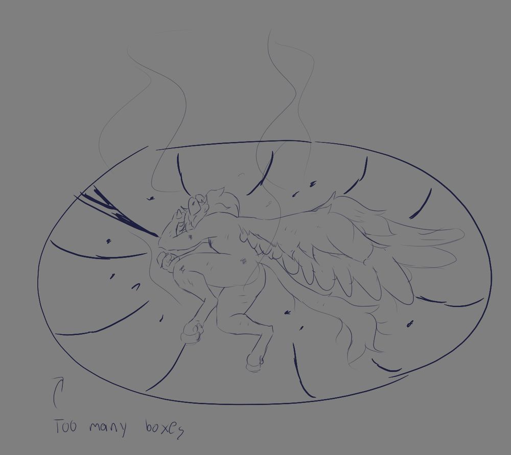 Reilu lying in a crater in the famous Yamcha pose with "Too many boxes" pointing toward him