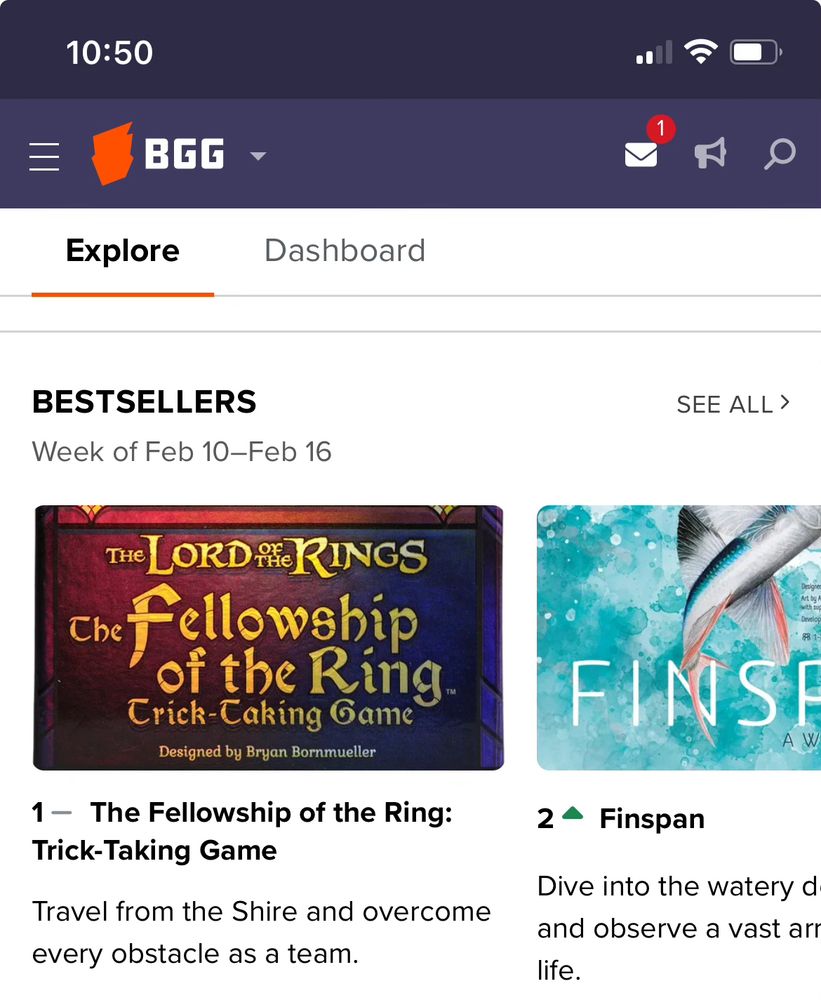 Fellowship of the Ring Trick-Taking #1 best seller on BGG