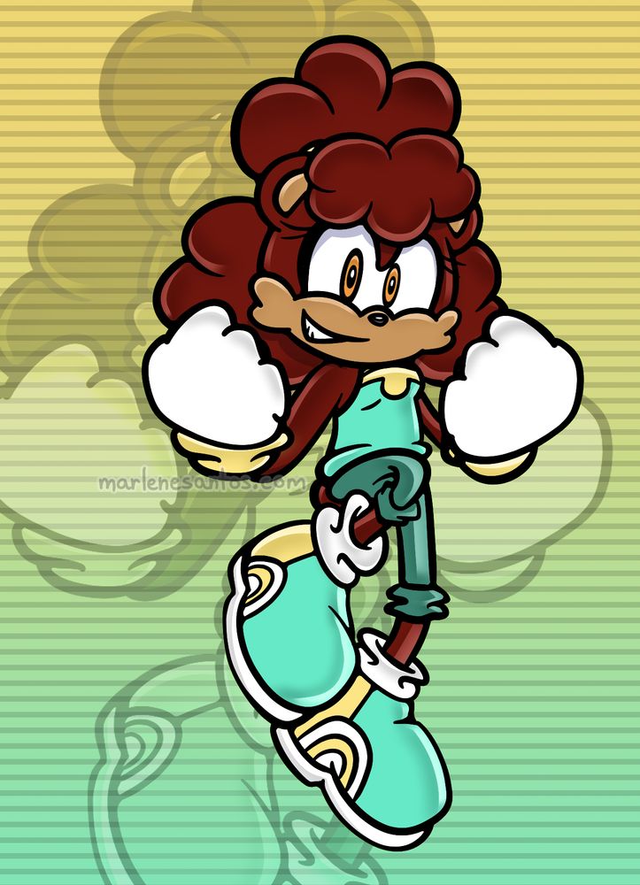 Sonic OC drawn in the Sonic Adventure art style. She is a bear wearing a teal and yellow outfit.
