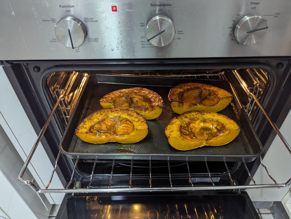 4 quarters of a pumpkin grilled skin down