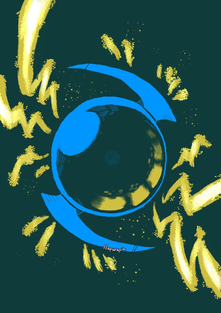 A drawing of a Baetyl from Caves of Qud, it is sparking and discharging exessive electricity.