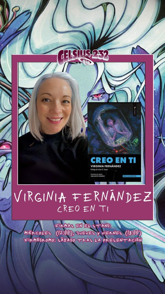 Trozo del cartel que corresponde a la info de Virginia y su libro. 