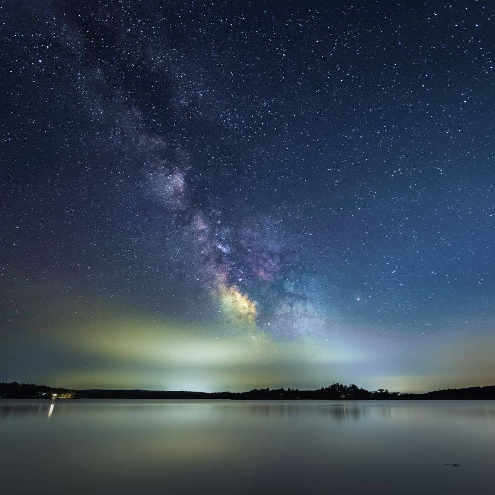 The Milky Way rising over a lake in Wisconsin.