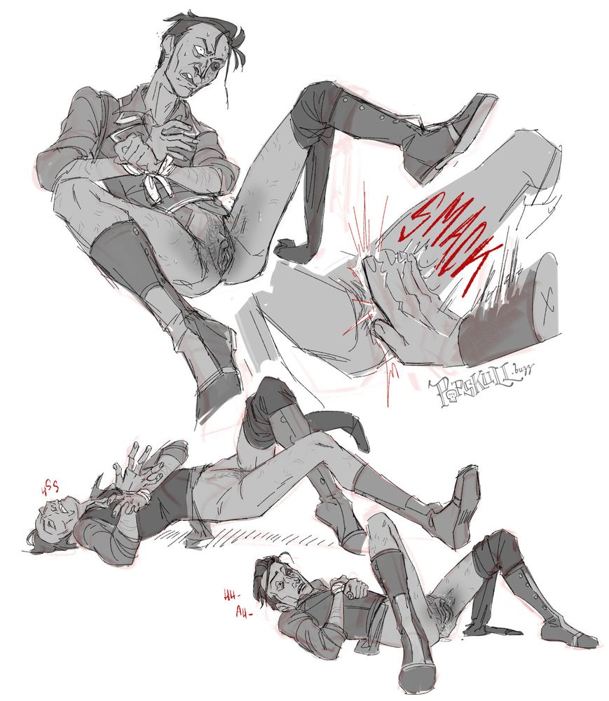 act 1 silco sweating and snarling, hands tied with his own tie, and pants hanging off one leg (boots on. how? don't worry about it.) closeup of vander's hand coming in, SMACK!!! right on his cunt. silco hissing and writhing, and then collapsing and panting, tdick twitching and wet.