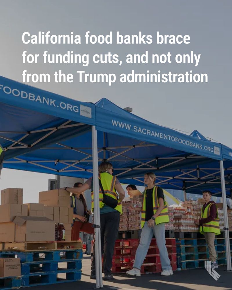 Image description: California food banks brace for funding cuts, and not only from the Trump administration Photo: The distribution line at the Sacramento Food Bank and Family Services in the Arden-Arcade area of Sacramento on March 25, 2025. Photo by Louis Bryant III for CalMatters