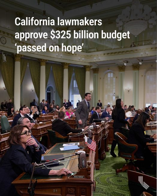 Assemblymembers watch the results of a vote during an Assembly floor session at the state Capitol in Sacramento on March 13, 2025. Photo by Fred Greaves for CalMatters

Hed: California lawmakers approve $325 billion budget ‘passed on hope’
